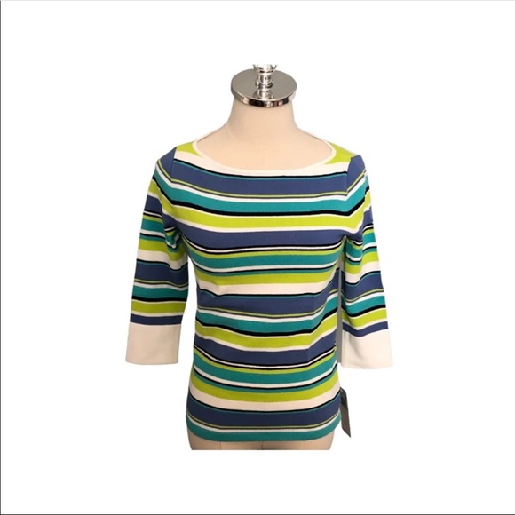 STRIPED COLORFUL 3/4 SLEEVE TOP-SIZE SMALL-NWT - Picture 2 of 7